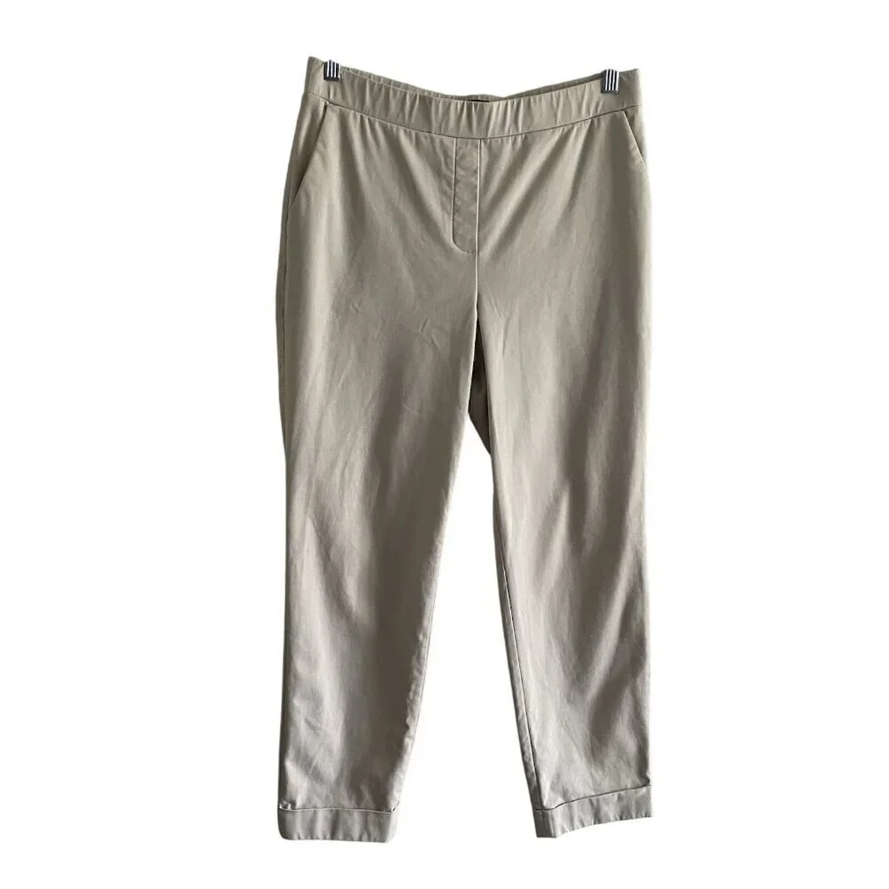 Express Women M Beige Stretch Knit Pockets Pull-On High Rise Cuffed Ankle Pants